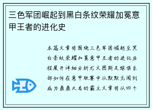 三色军团崛起到黑白条纹荣耀加冕意甲王者的进化史