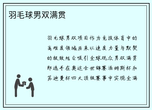 羽毛球男双满贯